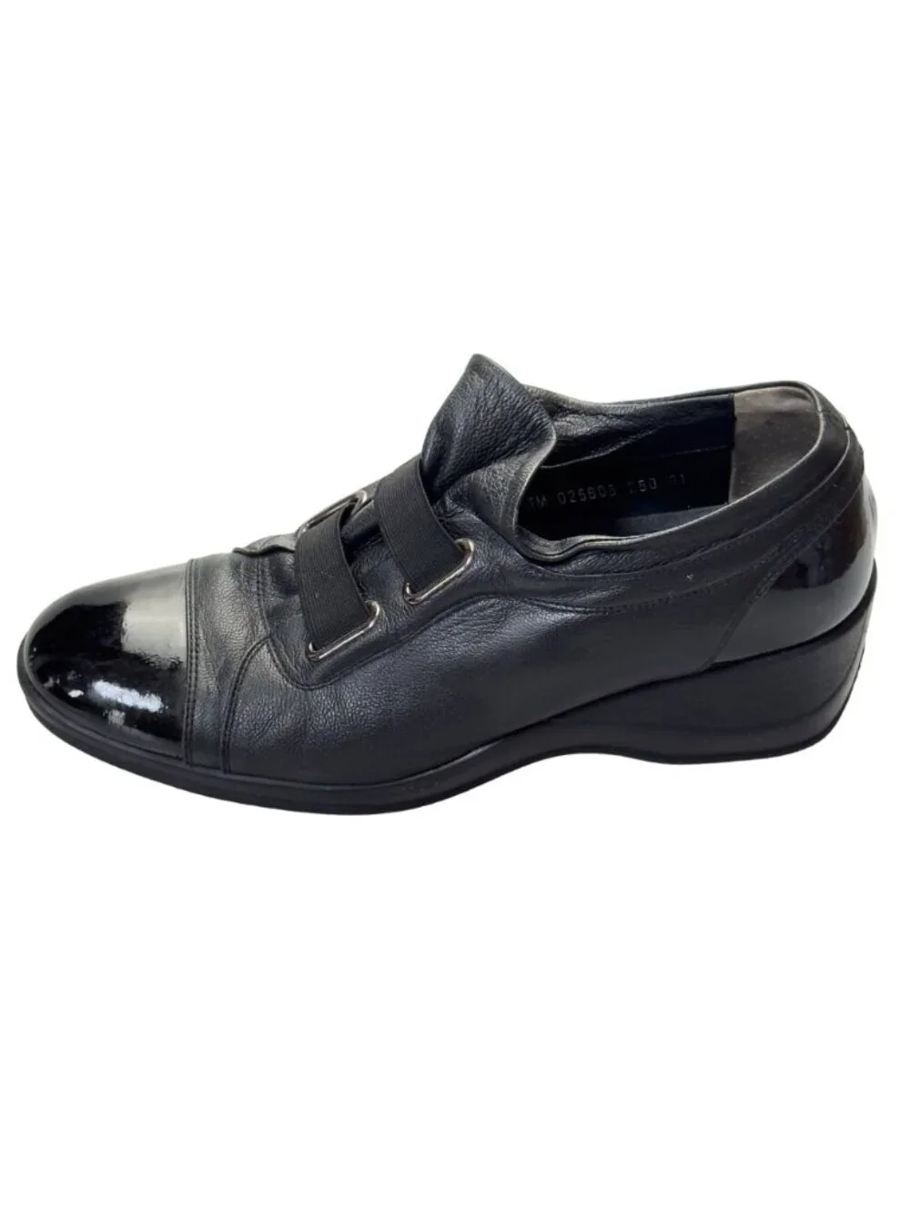 MOOK STYLE Women’s Shoes Black Leather Cap Toe Wedges Heels Size 9.5M